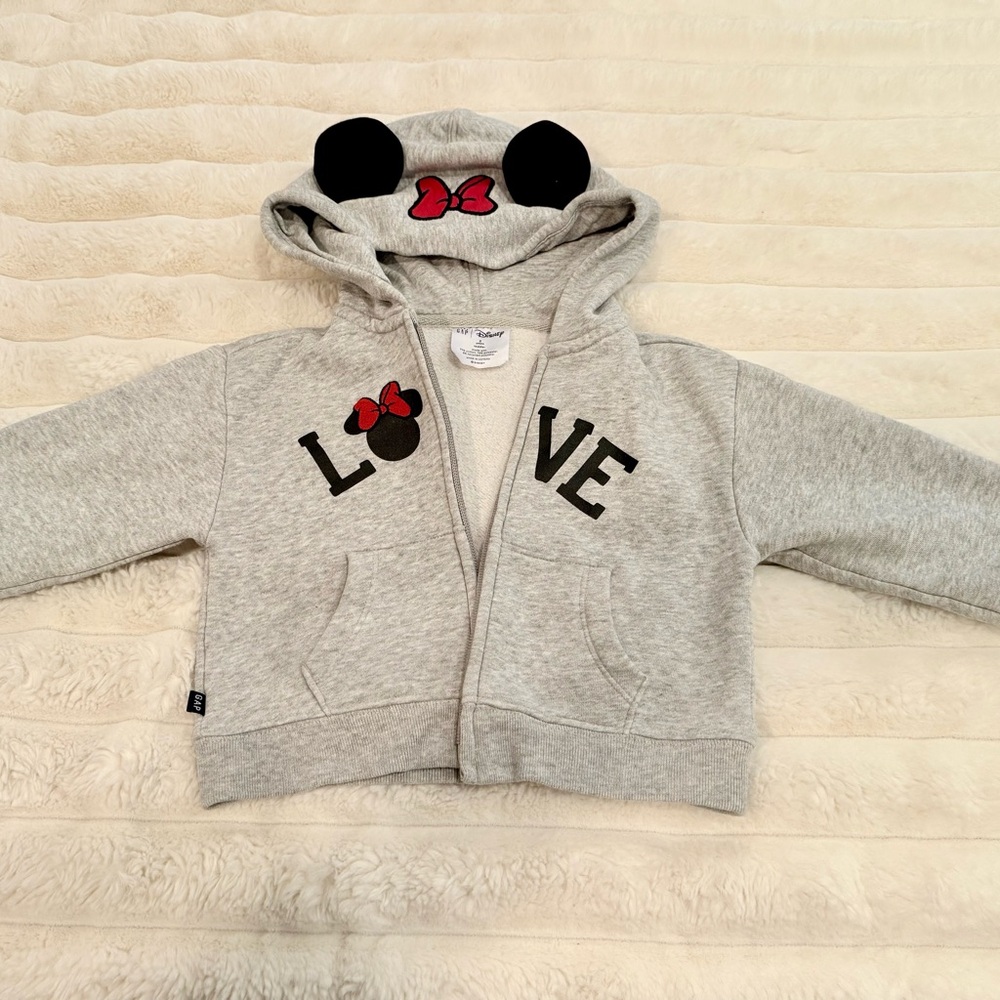 Disney Baby Gap Gray Zip-Up Minnie Mouse Hoodie with Ears